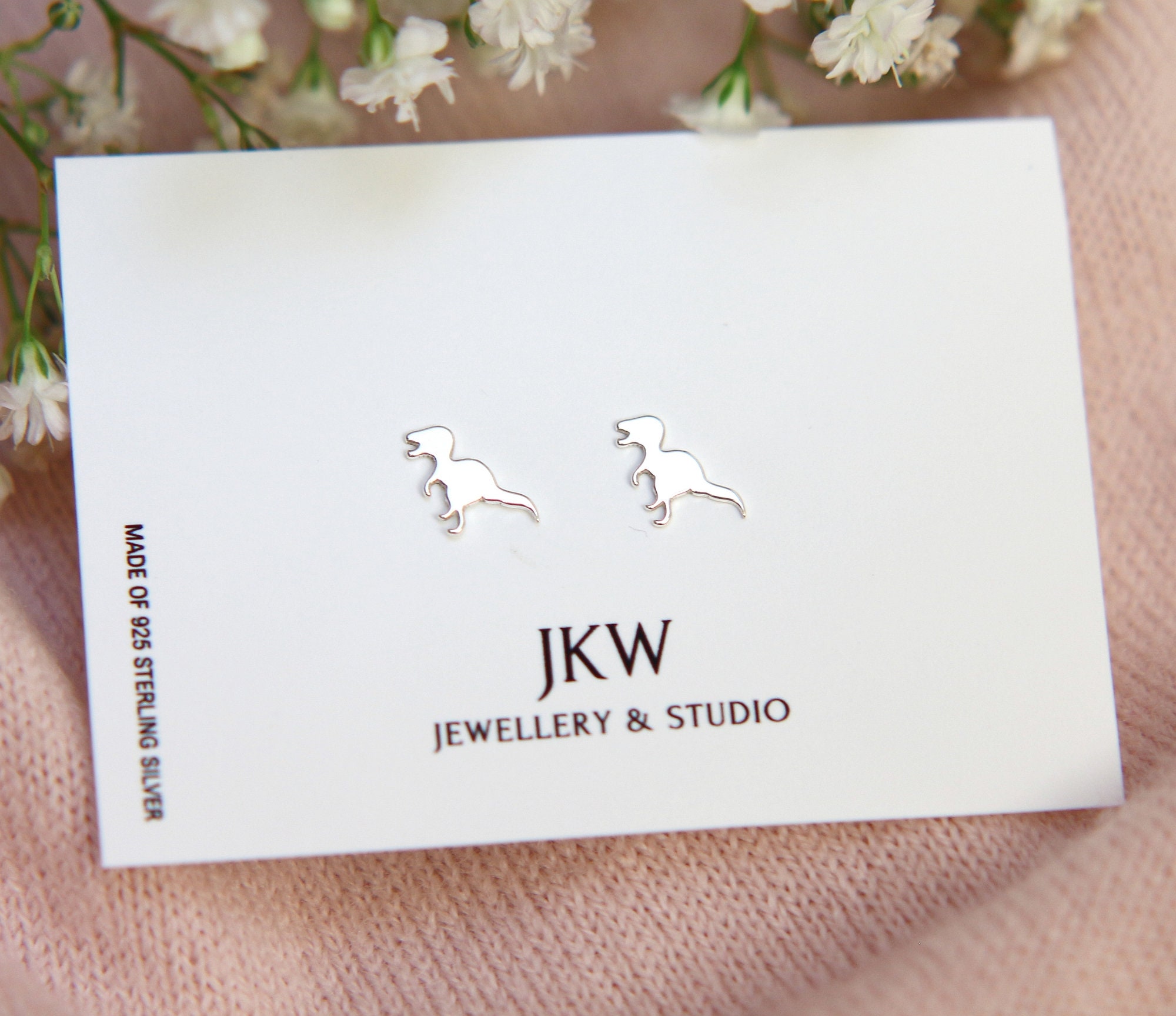Children's 925 Sterling Silver T-Rex Dinosaur Stud Earrings For Boys & Girls - Gift Boxed