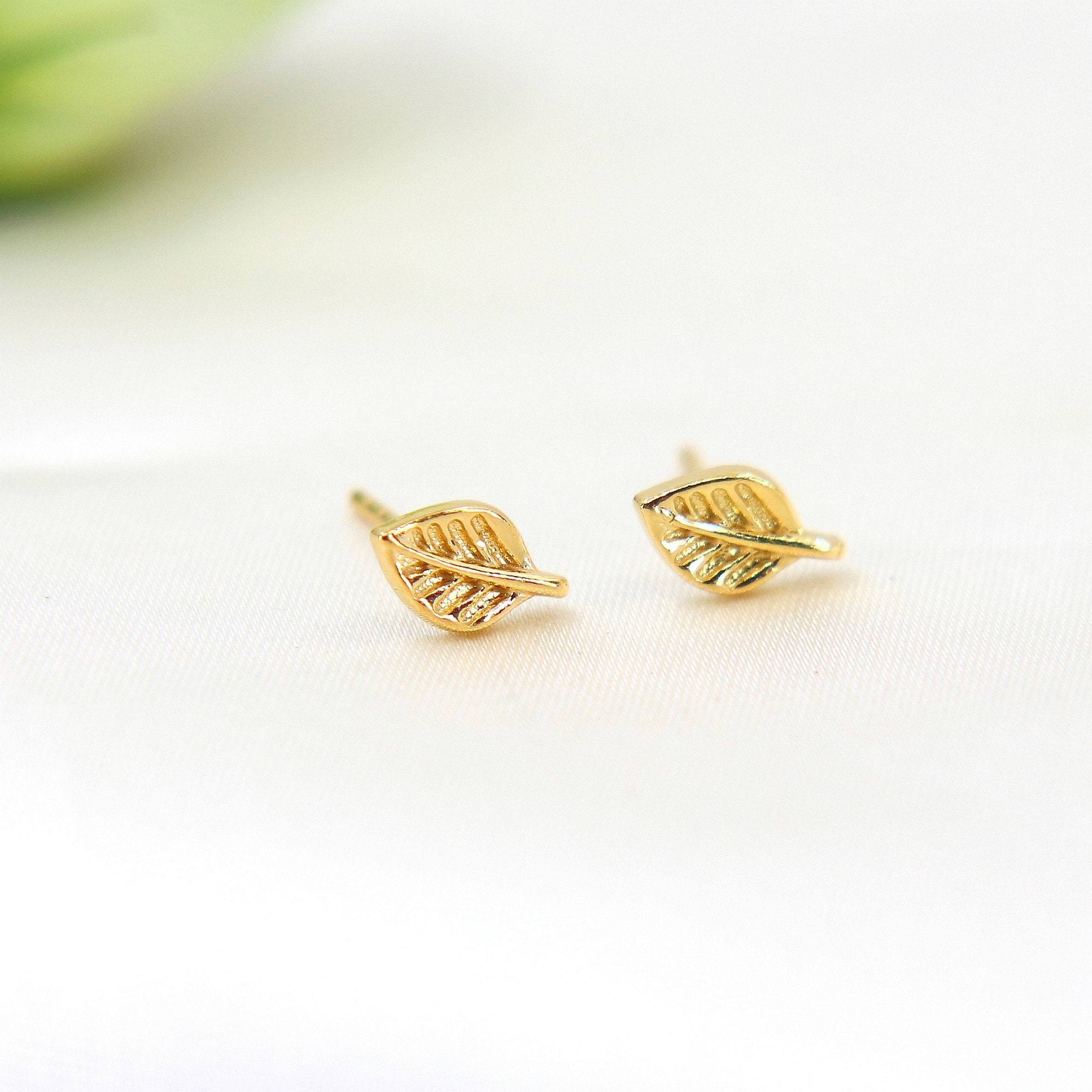 Tiny Leaf Earrings Gold Leaf Studs Earrings Plant Earrings | Etsy