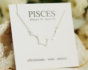 Pisces Constellation Necklace, Sterling Silver Zodiac Jewelry