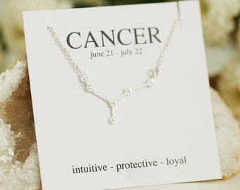 Cancer Sign Constellation, Dainty Zodiac Necklace, Celestial Jewelry, Astrology Gift