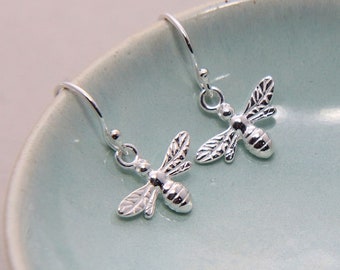 Sterling Silver Bee Charm Earrings, Honeybee Earrings for Girl, Birthday Gift for Daughter, Bumble Bee Lover, Graduation Gift for Niece