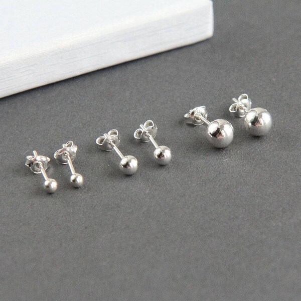 Silber Ohrstecker, Minimalist Ohrringe, kleine Kugel Ohrringe, kleine Ohrstecker, Silber Dot Ohrringe, einfache Ohrstecker für sie, Ohrringe 3mm, 4mm, 6mm