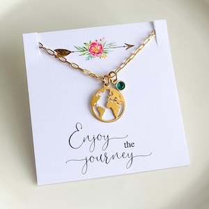 Collier de remise des diplômes carte du monde en or, cadeau pour un nouveau départ, cadeau d'anniversaire pour elle, collier avec breloques globe, cadeau bijoux de voyage, cadeau meilleur ami
