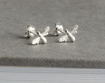 Sterling Silver Bee Stud Earrings, Nature-Inspired Jewelry