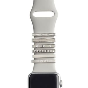 Sterling Silver Apple Watch Band Charm: Rhodium Plated Glam Jewelry Clasp