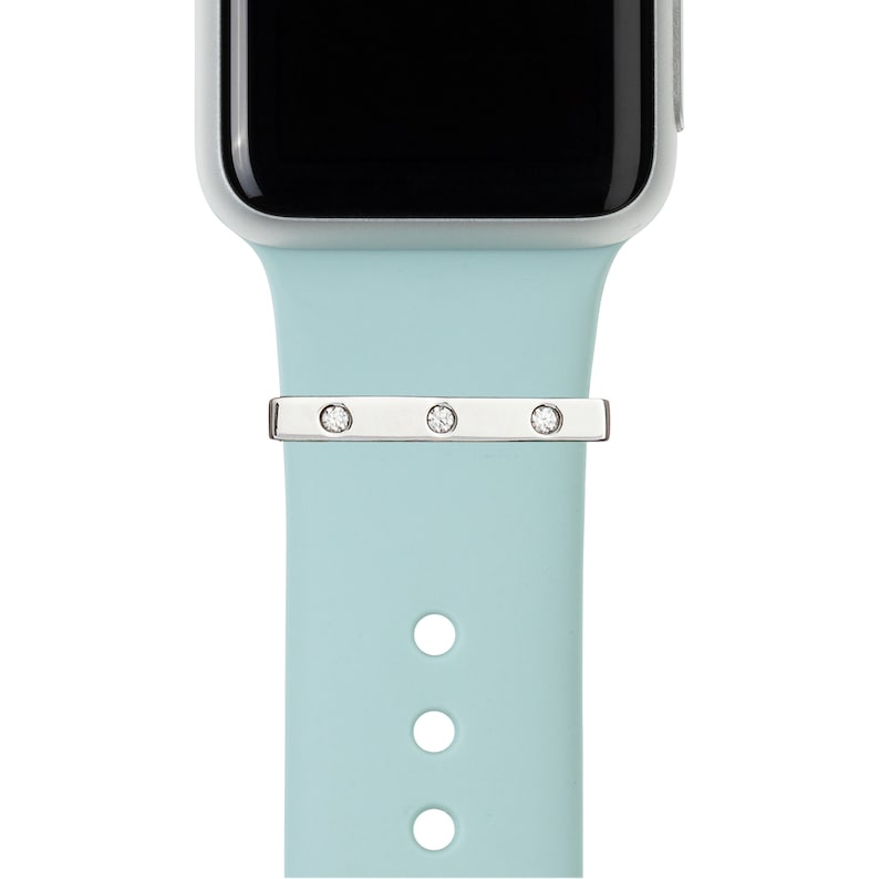 Silver BYOB build your own bytten stack silver triple cz stacking ring on aqua blue band