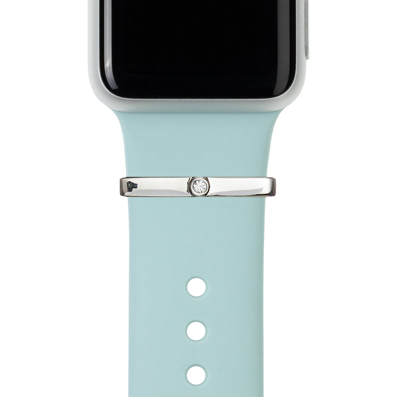 Silver BYOB build your own bytten stack silver single cz stacking ring on aqua blue band