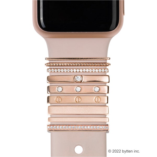 Stapelringe aus Roségold, Schmuckanhänger für Apple Watch-Armbänder, Zubehör für Fitbit-Armbänder, 14 Karat Roségold, Build Your Own Bytten® (BYOB)-Stapel