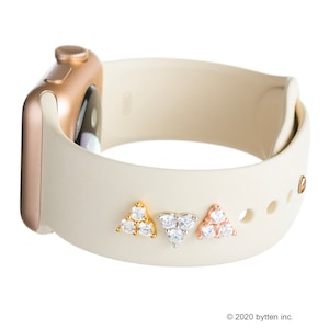 Apple Watch-bandbedel met drie kristallen: geboortesteen april, sterlingzilver, goud, roségoud, verjaardagssieraden voor liefhebbers van glitter