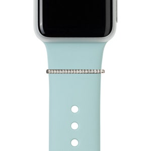 Silver BYOB build your own bytten stack silver tiny cz stacking ring on aqua blue band