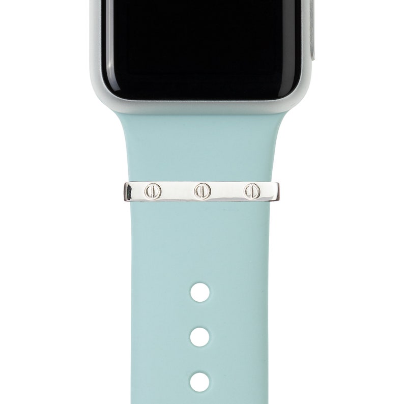 Silver BYOB build your own bytten stack silver triple screw stacking ring on aqua blue band