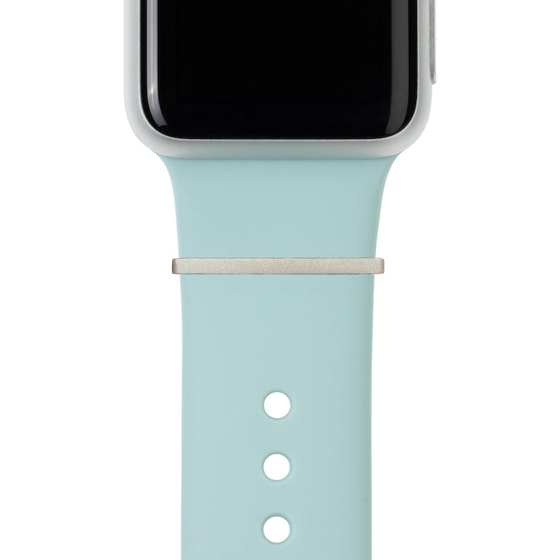 Silver BYOB build your own bytten stack satin silver 2mm stacking ring on aqua blue band