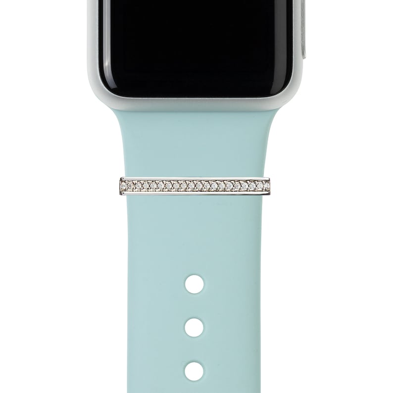Silver BYOB build your own bytten stack silver channel cz stacking ring on aqua blue band