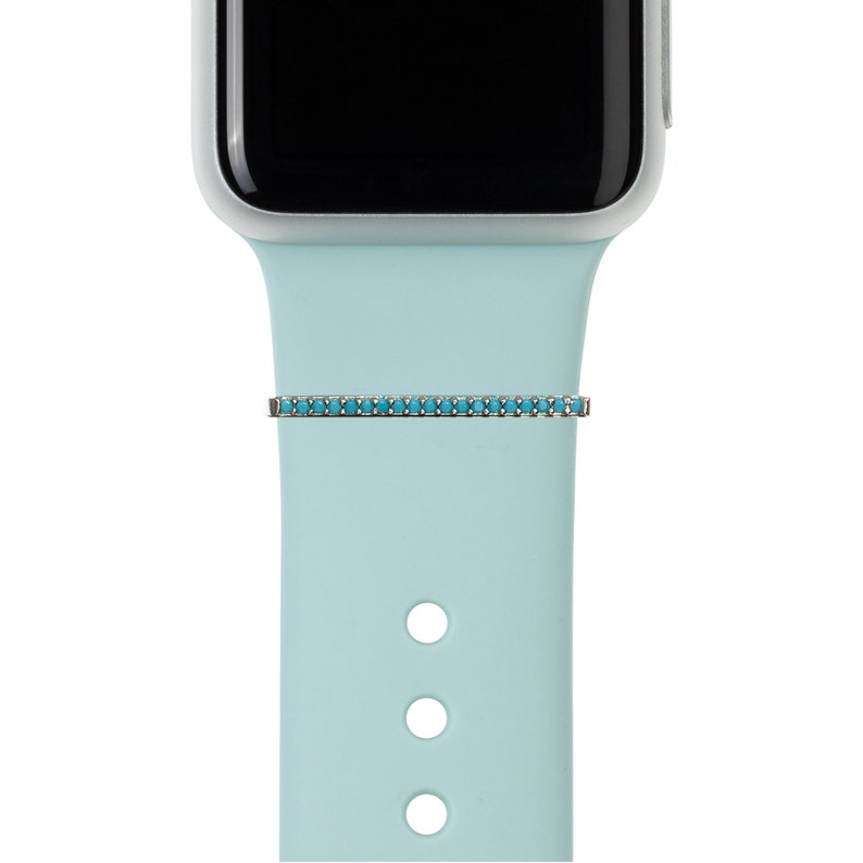 Silver BYOB build your own bytten stack silver tiny turquoise stacking ring on aqua blue band
