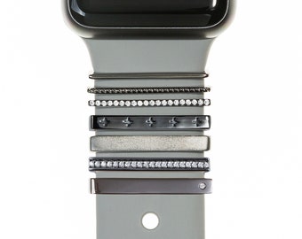 Black Rhodium Stacking Rings: Apple Watch & Fitbit Band Charms, Build Your Own Custom Stack