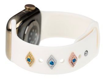 Zawieszka Evil Eye na pasek do zegarka Apple Watch: srebro próby 925 i kryształ