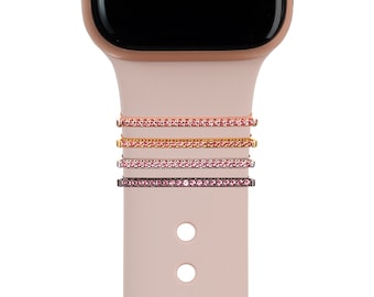 Pink Crystal Apple Watch Band Charm: Rose Gold Stacking Ring  display picture 3
