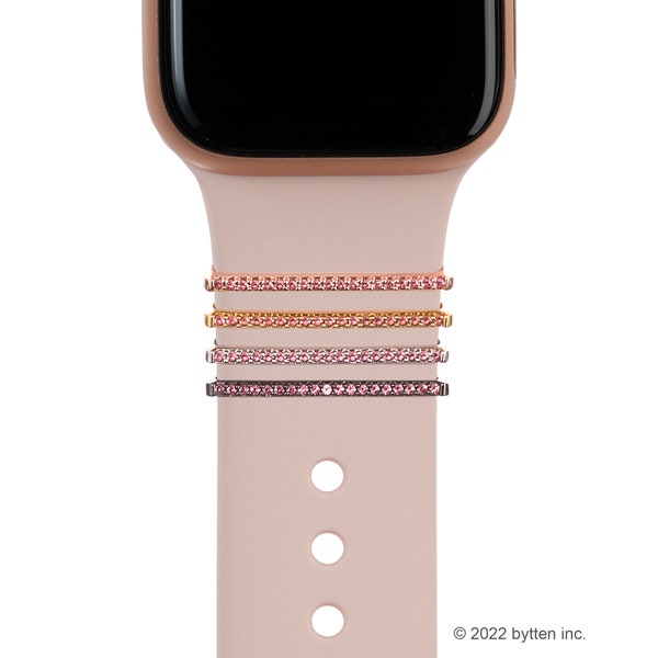 pink tiny crystal Apple Watch band stacking rings, Fitbit band jewelry, accessory charm, vibrant petal pink