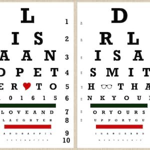 Snellen Ooggrafiek Aangepast Gepersonaliseerde Afdrukbaar Vrijgezellenfeest Bedankt Congrats Optometrist Wall Art Gift