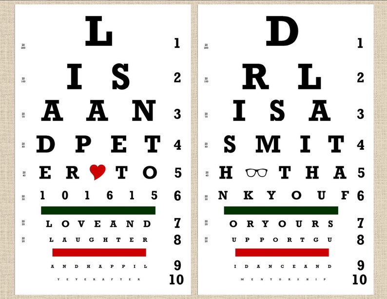 Snellen Eye Chart Custom Personalized Printable Bridal Shower Thank You