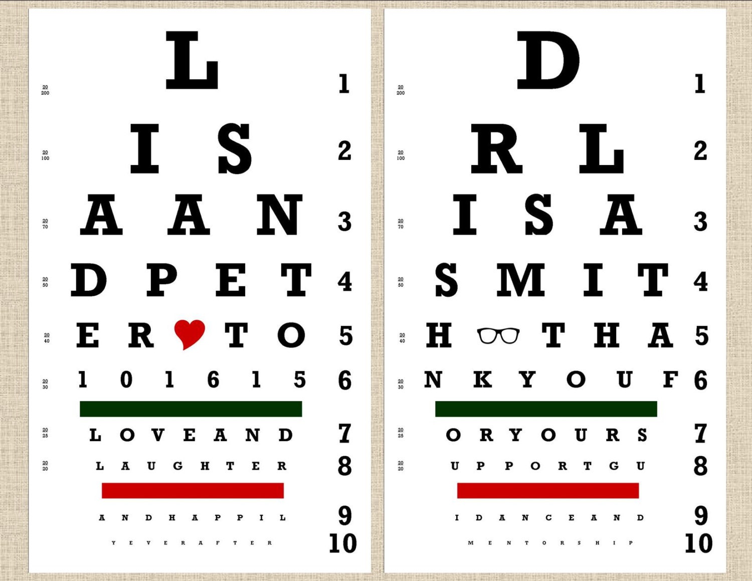 Snellen Eye Chart Custom Personalized Printable Bridal Shower Thank You