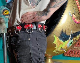 NEON PINK BONDAGE Belt Punk Handmade with Silver Bondage Rings -Seriously Disgusting