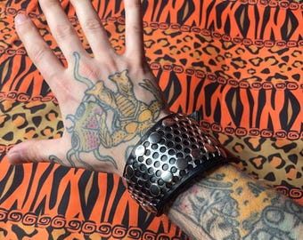 ARMOR GRATE CUFF Punk Handmade Bracelet made from Recycled Metal and Genuine Leather Dystopian Handmade -Seriously Disgusting