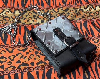 DYSTOPIAN ARMORED PURSE Diamond Plate Genuine Leather Handmade -Seriously Disgusting