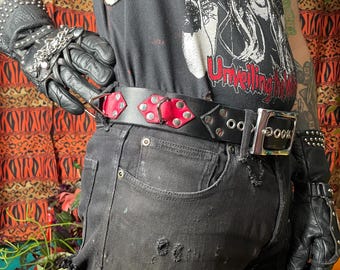 Black and Red BONDAGE BELT PUNK With Triangular Bondage Rings Handmade -Seriously Disgusting