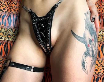 DYSTOPIAN ARMORED THONG Metal Diamond Plate Genuine Leather Lingerie Handmade -Seriously Disgusting (Warning-Mature)