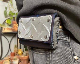 Blue-Black ARMOR Diamond Plate Panel Belt BAG Punk POUCH Handmade -Seriously Disgusting