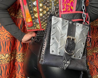 Custom Handmade ARMOR Diamond Plate PURSE With Steel CHAIN Strap Punk Handmade -Seriously Disgusting