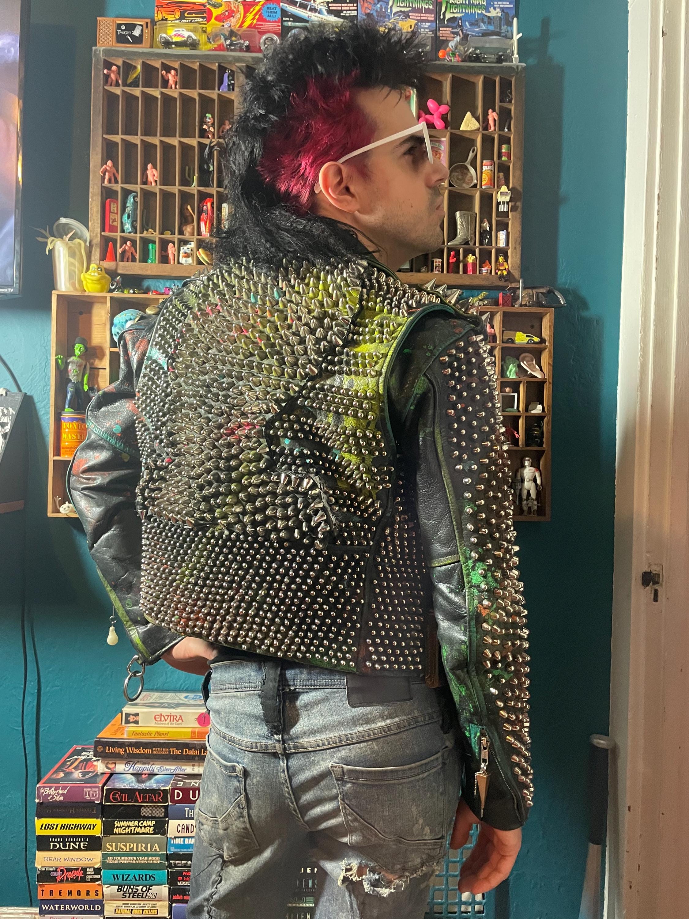 PUNK CUSTOM Studded Genuine Leather JACKET With Spikes and Custom Paint