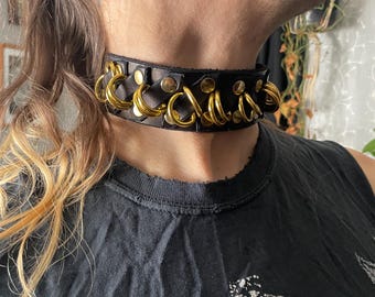 PUNK BONDAGE COLLAR with Gold D Rings Fetish wear Choker Handmade -Seriously Disgusting