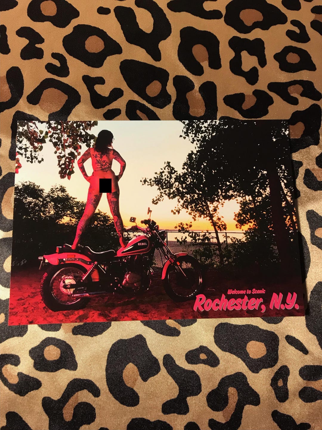 REBEL Postcard/print NUDE Model Motorcycle Pinup From Rochester N.Y