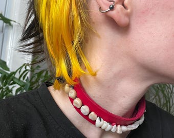 BLOOD Red TEETH COLLAR Goth Punk Handmade Creepy Necklace Choker Handmade -Seriously Disgusting