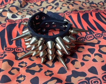 BRASS SPIKED and Studded CUFF Punk Tough Gold Hardware Bracelet