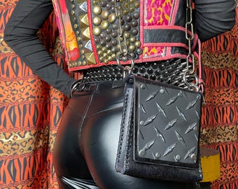 PUNK ARMOR PURSE Genuine Leather Handmade Diamond Plate Armored Bag Handmade -Seriously Disgusting