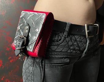 RED ARMOR Punk Belt Bag Diamond Plate POUCH Handmade -Seriously Disgusting