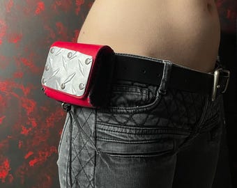 RED ARMOR Diamond Plate Belt Bag POUCH Punk Handmade -Seriously Disgusting