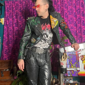 Custom DOGGY STUDDED PUNK Jacket with hand-painted Doggy Butt-Sniffing Art and tons of Studs and Spikes!
