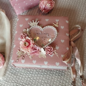 Scrapbook, Baby Girl handmade photoalbum, Personalized Baby&#39;s First Year Photo Album, Baby Girl Memory Book, Newborn Scrapbook, baby album