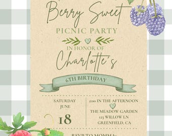 Beere süßes Picknick bearbeitbare Canva Invite bearbeitbare Einladungsvorlage