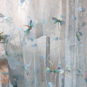 3 colors Pink Blue 3D Dragonfly Lace Fabric Floral Exquisite Embroidery Tulle Exquisite for Bridal Wedding Headband 51&quot; width