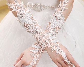 Grandeur Super Long Wedding Gloves Bead Pearl Ivory Bride Glove Luxury Bridal Gloves Lace Gloves Fingerless Gloves