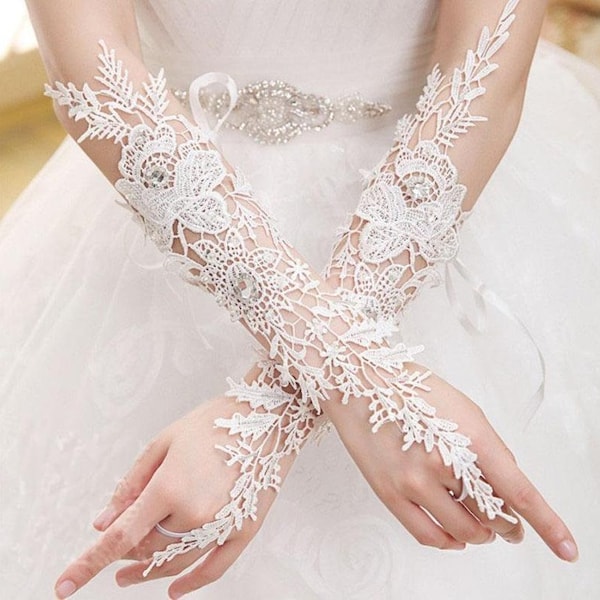 Grandeur Super Long Gants de mariage Perle Perle Ivoire Gant de mariée Gants de mariée de luxe Gants de dentelle Gants sans doigts