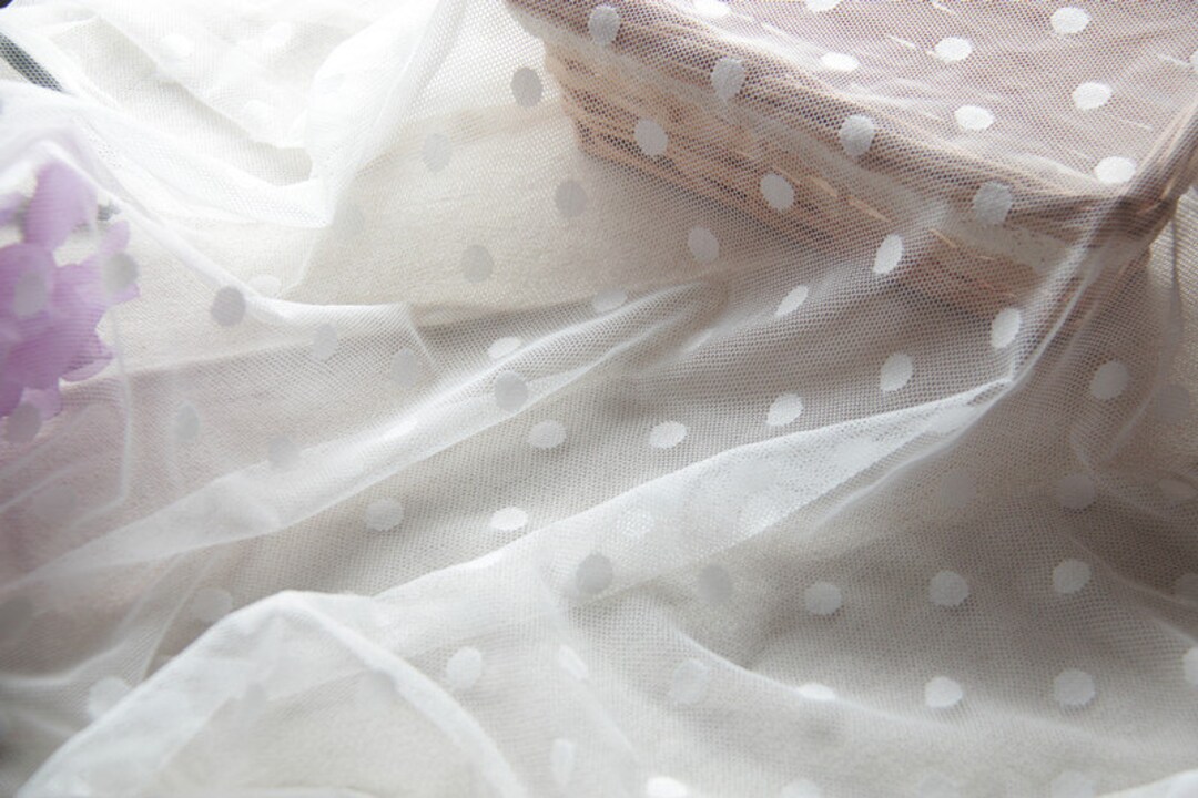1 Yards Lace Fabric Ivory Tulle Embroidery Dot Bridal Wedding Headband ...