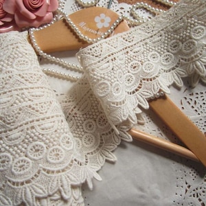 Beige Cotton Lace Trim Embroidered Scalloped Lace 2.95 Inch Wide Sewing Lace