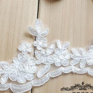 1 Yard Off White Alencon Lace Trim Luxury Wedding Lace Trim Scalloped Embroidered Retro Lace Bridal Lace 3.14 Inches Wide
