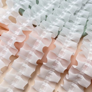 2 yards White Chiffon pleated lace trims,densified 120D chiffon,prom dress trims,ruffled lace,for doll making,dress sleeves 5cm width